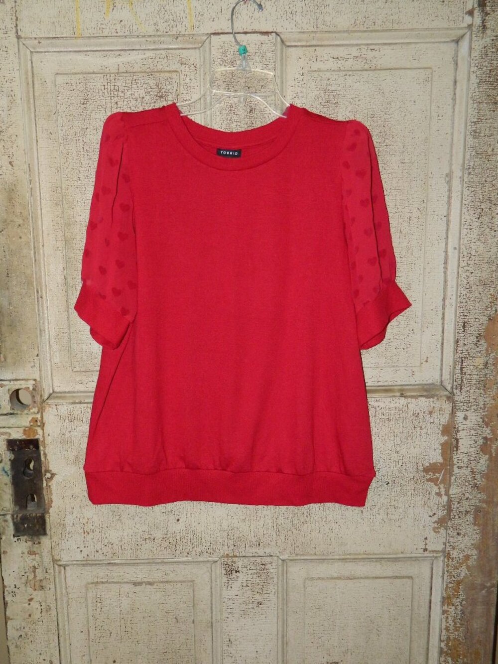 Torrid Red Heart Sheer Puff Sleeve Top Blouse Sz 0 (XX-4)